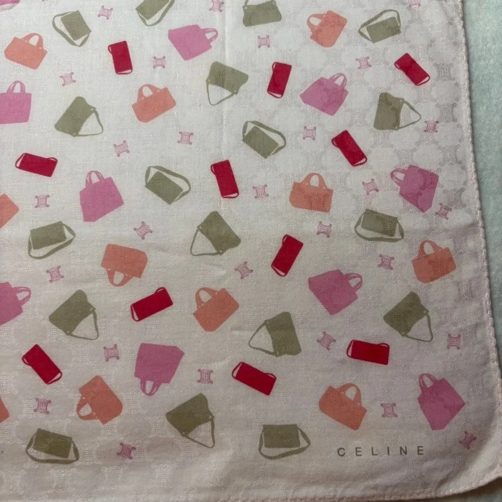 Vtg CELINE Scarf Handkerchief Handbag Macadam Cotton Pink 20x20